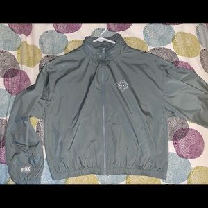 Gray wind breaker with storable hood